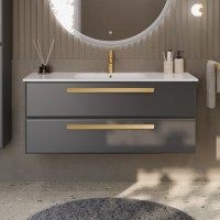 Тумба с раковиной Cezares Eco Cer 120 ручки сатиновое золото, grafito