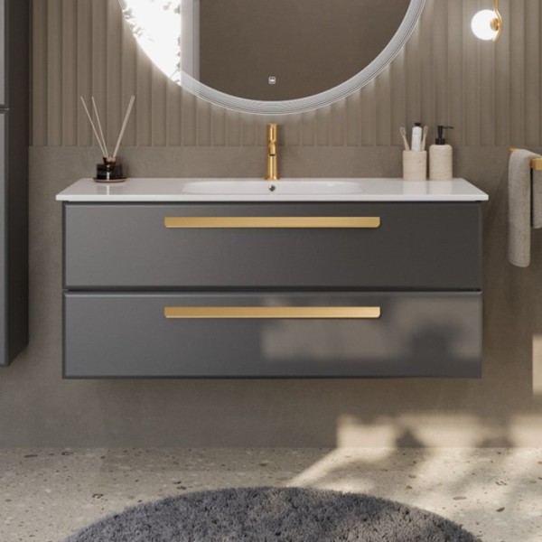 Тумба с раковиной Cezares Eco Cer 120 ручки сатиновое золото, grafito