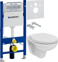 Комплект Унитаз подвесной Ideal Standard Eurovit K881201 безободковый + Инсталляция Geberit Duofix Delta 458.149.21.1 с кнопкой смыва, хром + Звукоизоляция