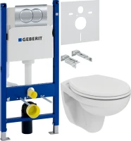 Комплект Унитаз подвесной Ideal Standard Eurovit K881201 безободковый + Инсталляция Geberit Duofix Delta 458.149.21.1 с кнопкой смыва, хром + Звукоизоляция