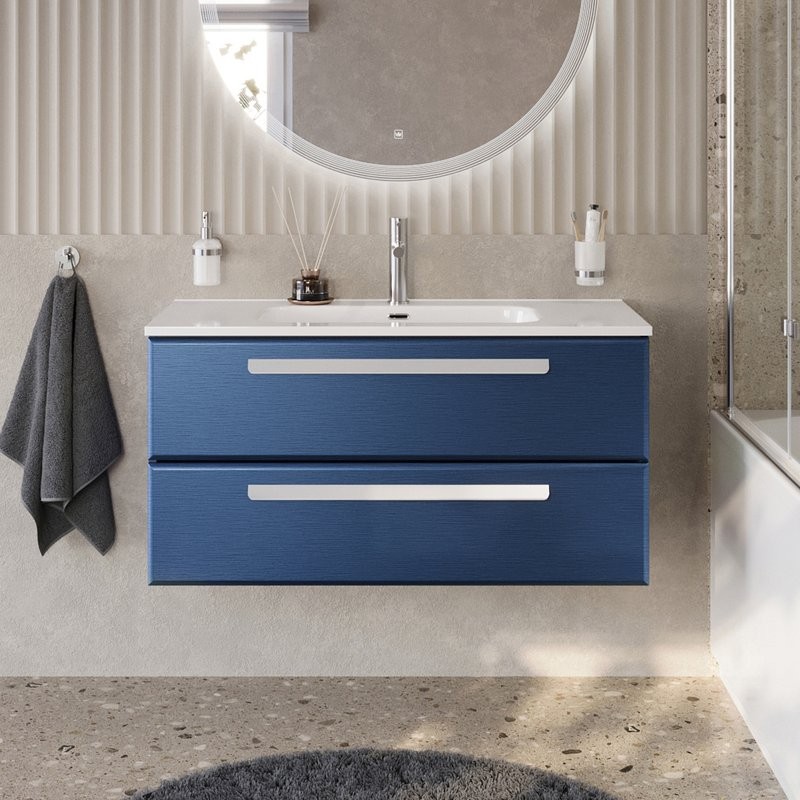 Тумба с раковиной Cezares Eco Cer-N 100 sapfiro, раковина Duet 100, ручки сатин