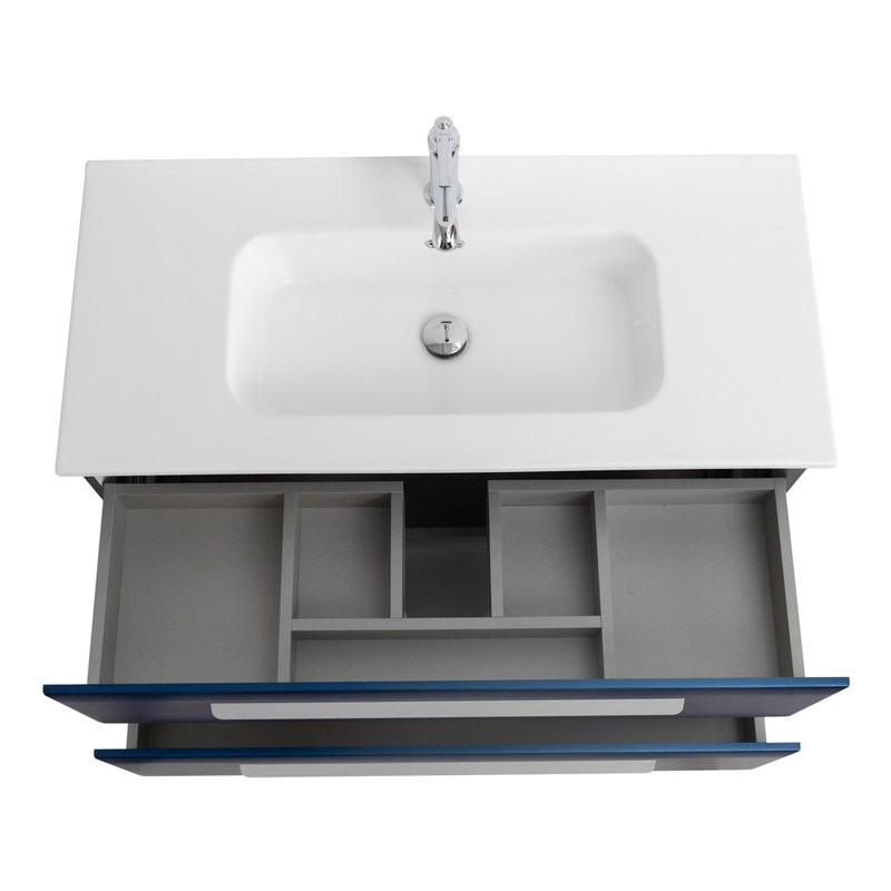 Тумба с раковиной Cezares Eco Cer-N 100 sapfiro, раковина Duet 100, ручки сатин