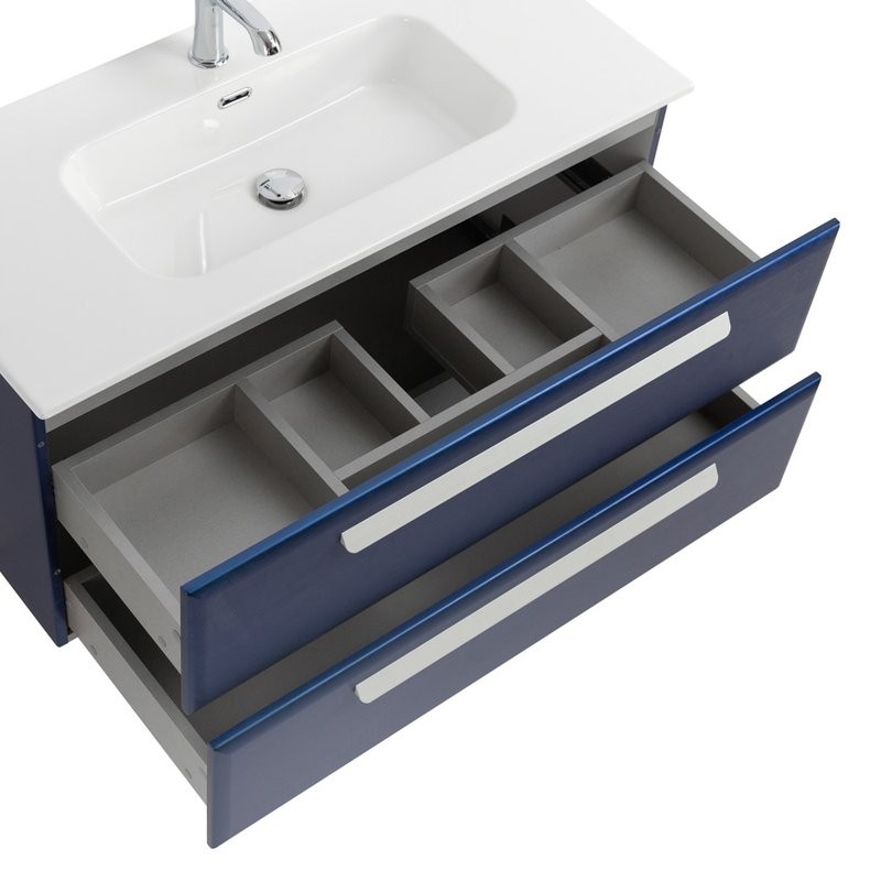 Тумба с раковиной Cezares Eco Cer-N 100 sapfiro, раковина Duet 100, ручки сатин