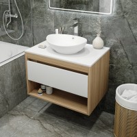 Тумба с раковиной Teymi Ritta 75 дуб эврика, матовая белая, раковина Lori 60