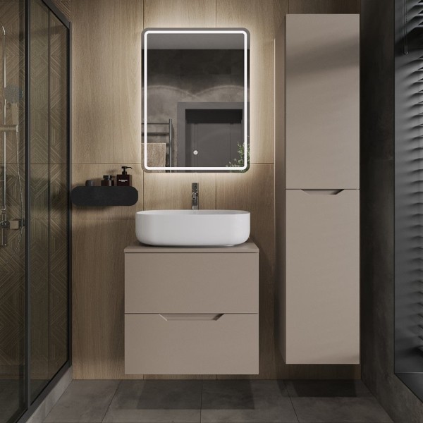 Мебель для ванной комнаты Orange Line 60 подвесная, 2 ящика, матовый латте с раковиной B07-540W