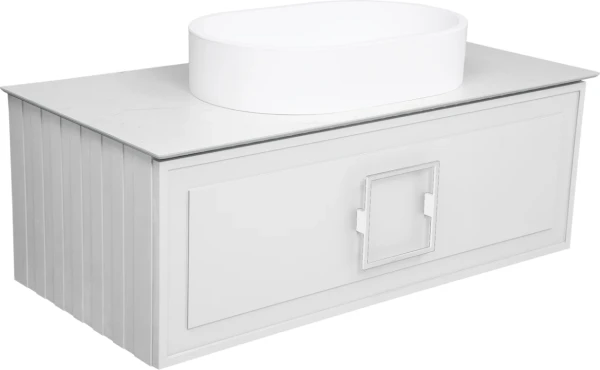 Тумба с раковиной La Fenice Cubo 100 подвесная, bianco, ручка белая, столешница белый мрамор, раковина матовая белая