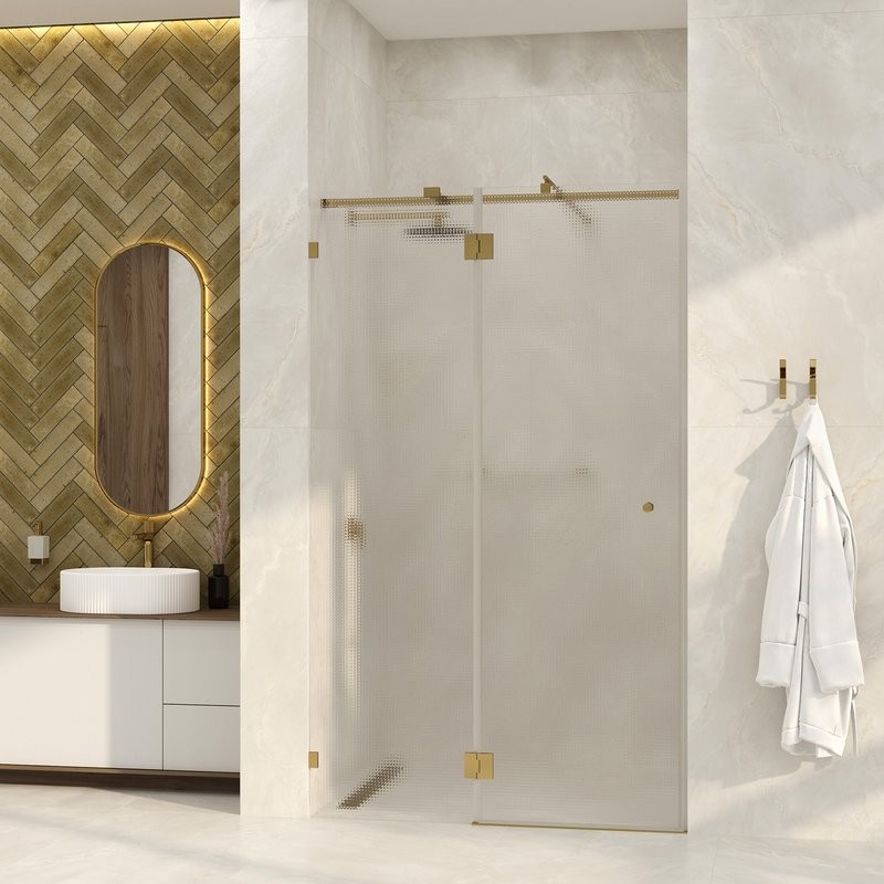 Душевая дверь в нишу Wasserkraft Ems 76H05L-TXG 120 см, текстурное стекло, фурнитура золото