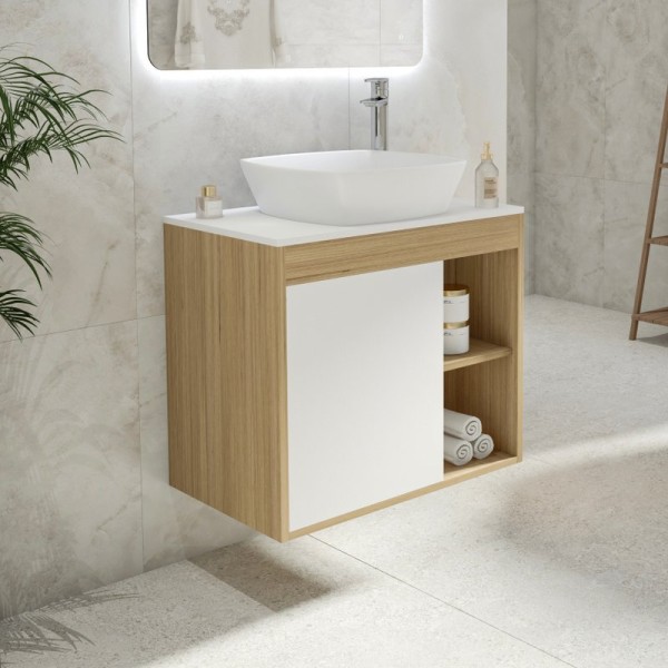 Тумба с раковиной Teymi Nura 70 дуб эврика, матовая белая, раковина Kati 43