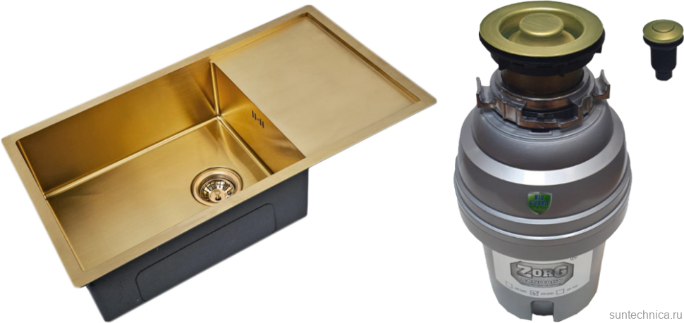 Комплект Мойка Zorg Inox PVD + Измельчитель ZR-75 D BRONZE