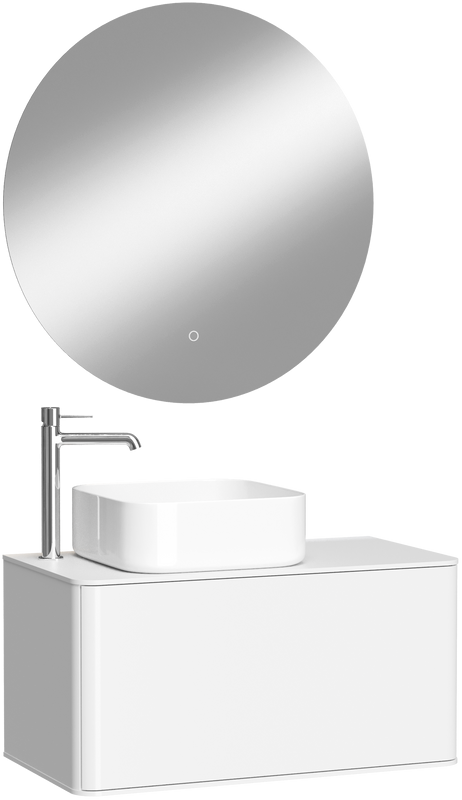 Мебель для ванной комнаты STWORKI Ноттвиль 80 белая, с отверстием под смеситель, подвесная (комплект, гарнитур)