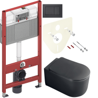 Комплект Унитаз подвесной Kerasan Nolita 5314 черный матовый + Крышка 5391 черная матовая, с микролифтом + Инсталляция TECE Now 9400414 4 в 1 с кнопкой смыва