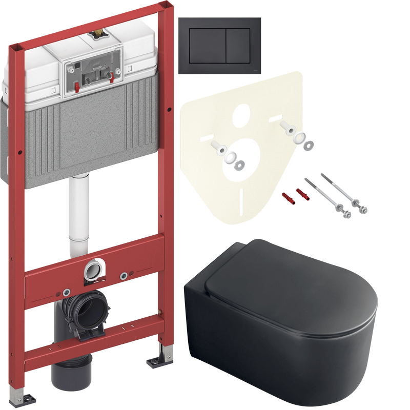 Комплект Унитаз подвесной Kerasan Nolita 5314 черный матовый + Крышка 5391 черная матовая, с микролифтом + Инсталляция TECE Now 9400414 4 в 1 с кнопкой смыва