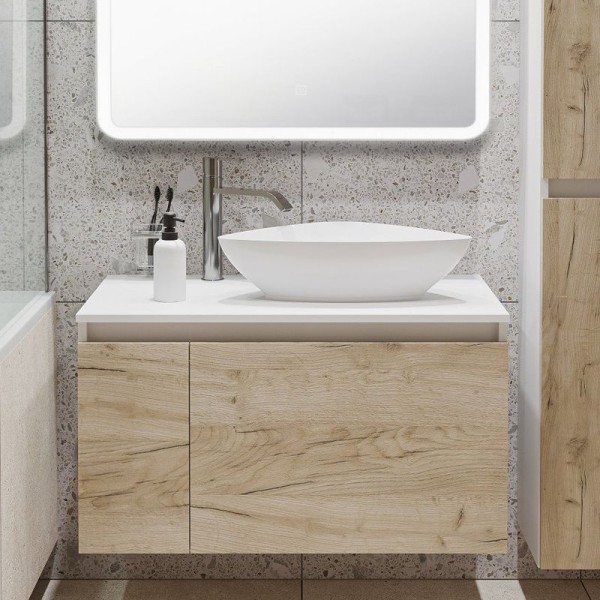 Тумба с раковиной Runo Бари 80 крафтовый дуб, раковина Terzo 60