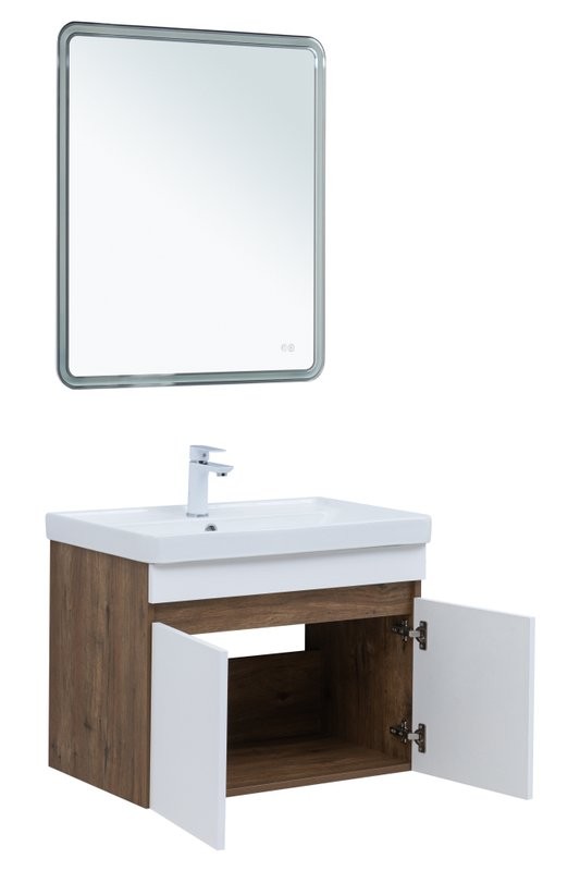 Мебель для ванной комнаты Aquanet Оптима 80 подвесная, дуб рустикальный, белый сатин