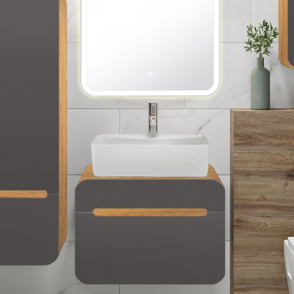 Тумба под раковину без столешницы Runo Ницца 60 дуб натуральный, графит