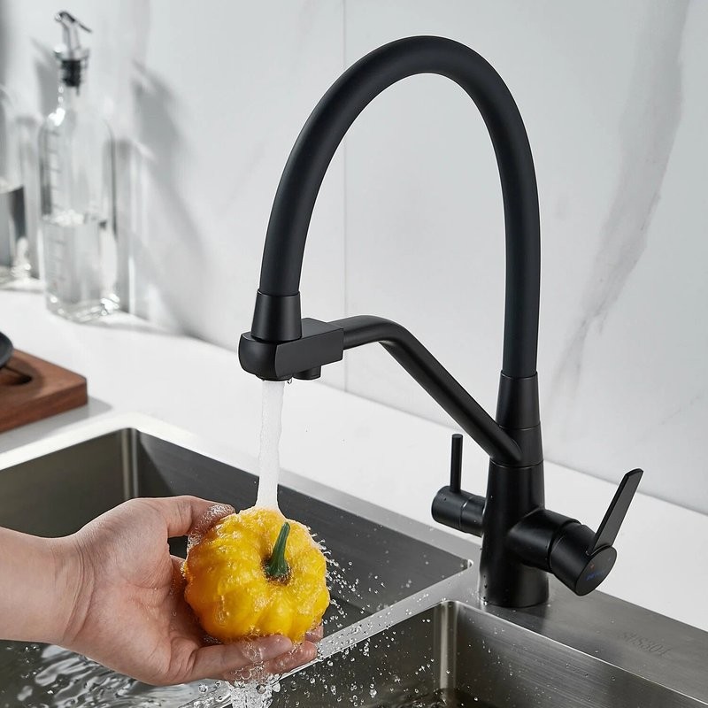 Смеситель для кухни Shevanik S968H с гибким изливом, черный