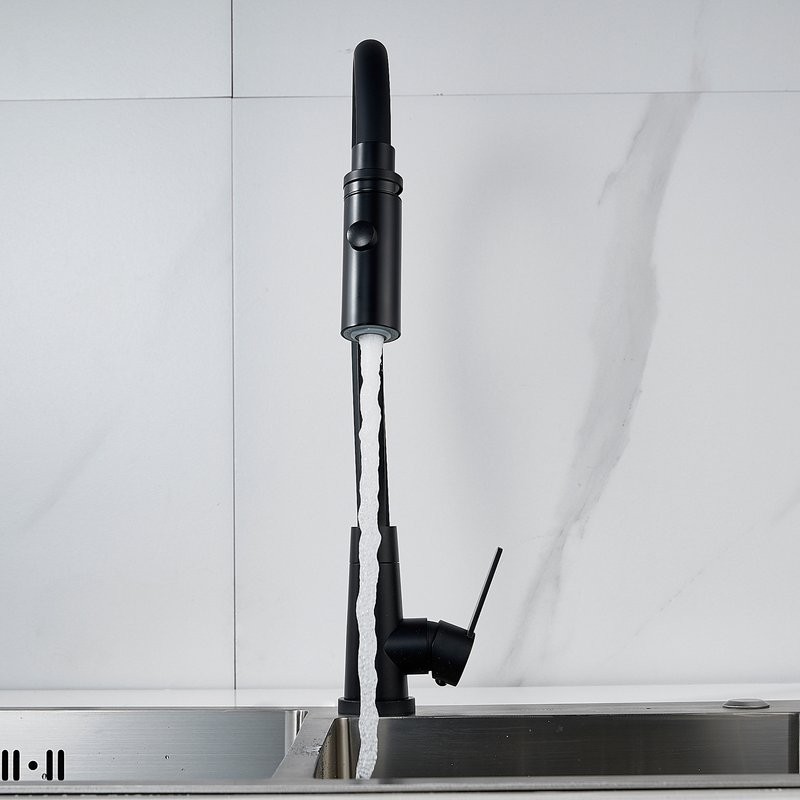 Смеситель для кухни Shevanik S943H-3 с гибким изливом, черный