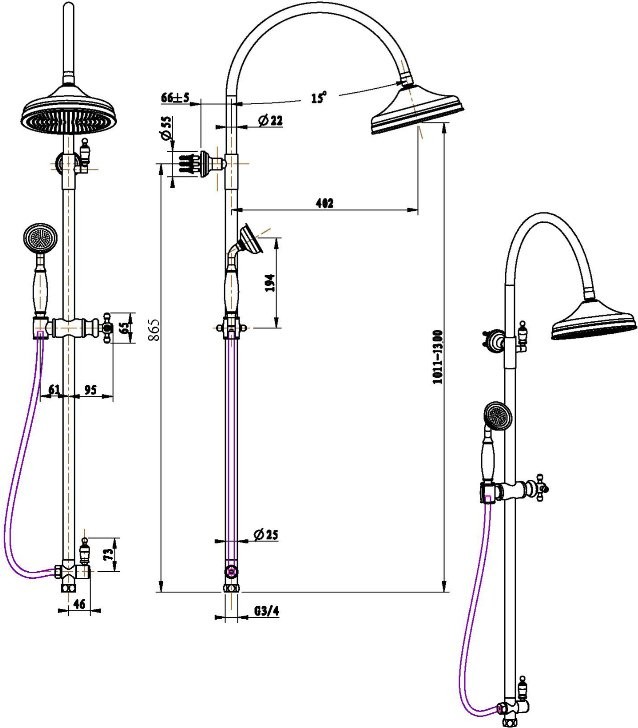 Душевой комплект Смеситель для душа Boheme Medici 304 + Стойка 401