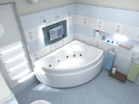 Акриловая ванна Bas Лагуна R 170x120 см, угловая, правая, пристенная, с гидромассажем, белая, асимметричная, с каркасом, с сиденьем