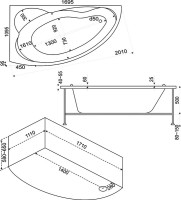 Акриловая ванна Bas Лагуна R 170x120 см, угловая, правая, пристенная, с гидромассажем, белая, асимметричная, с каркасом, с сиденьем