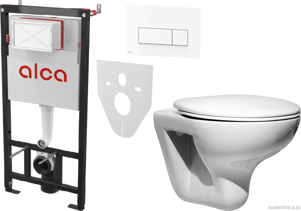 Комплект Унитаз подвесной Roca Mateo + Крышка ZRU9302822 с микролифтом, петли хром + Инсталляция AlcaPlast AM101/1120-4:1 RU M570-0001 кнопка смыва белая