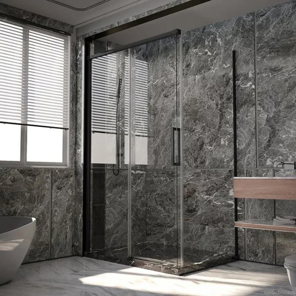 Душевой уголок Veconi Premium Trento PTC-SP-40B 120x90, профиль черный матовый, стекло прозрачное