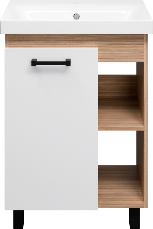 Тумба с раковиной Misty Крафт 60 белая, светлое дерево