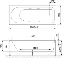Акриловая ванна Royal Bath Tudor RB 407702 160x70 см, пристенная, белая, на ножках