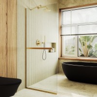 Душевая перегородка Maybahglass MGD-726-3у 79 см, профиль золото, стекло прозрачное