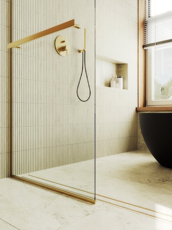 Душевая перегородка Maybahglass MGD-726-3у 79 см, профиль золото, стекло прозрачное