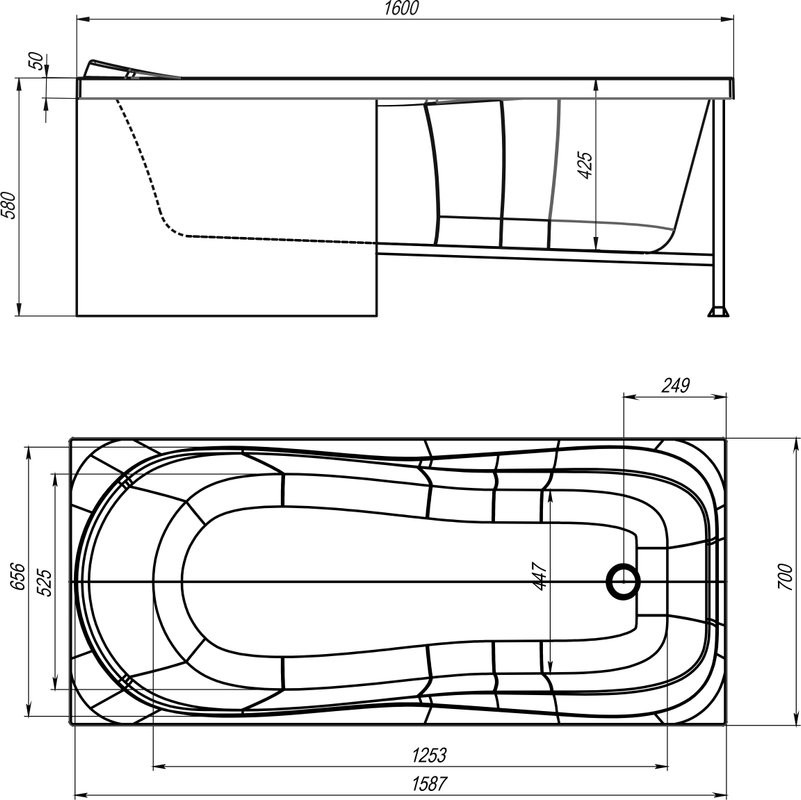 Акриловая ванна Alex Baitler Saima 160x70 см, встраиваемая, белая, с каркасом
