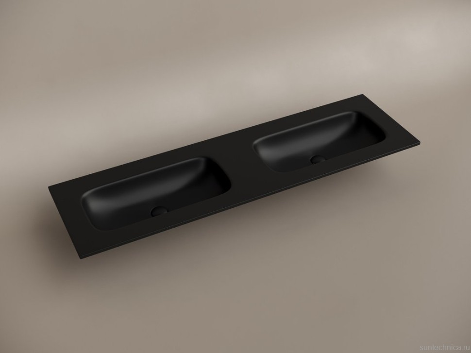 Мебельная раковина Ceramicanova Grace прямоугольная 161см с двумя чашами без отверстий под смеситель черный матовый CN7023MBwx