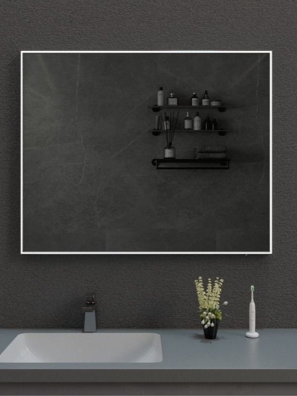 Зеркало в ванную с подсветкой Esbano ES-3803YDB 120x70 см для ванной профиль черный матовый прямоугольное, с инфракрасным выключателем, со встроенной LED подсветкой с регулировкой яркости, холодный свет, подогрев полотна