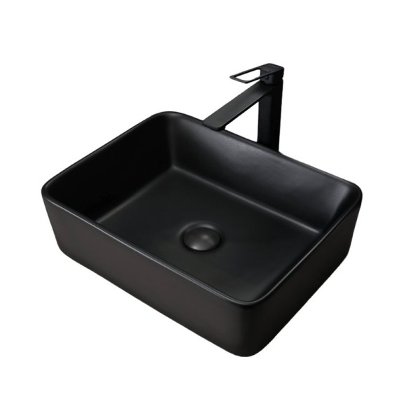 Накладная раковина GID Geometrico Bm9103 48 матовая черная, прямоугольная, фаянс