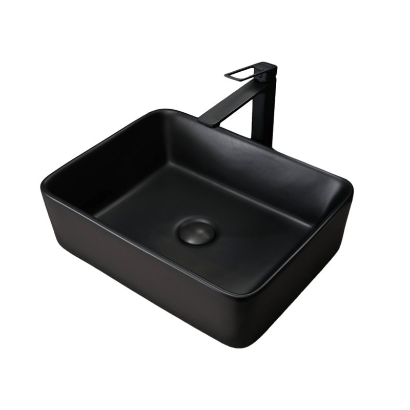 Накладная раковина GID Geometrico Bm9103 48 матовая черная, прямоугольная, фаянс