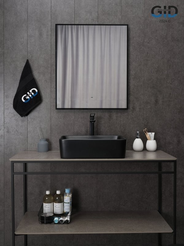 Накладная раковина GID Geometrico Bm9103 48 матовая черная, прямоугольная, фаянс