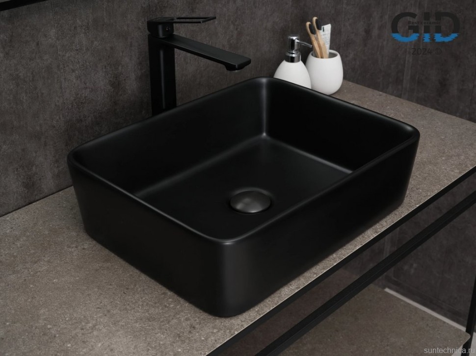 Накладная раковина GID Geometrico Bm9103 48 матовая черная, прямоугольная, фаянс