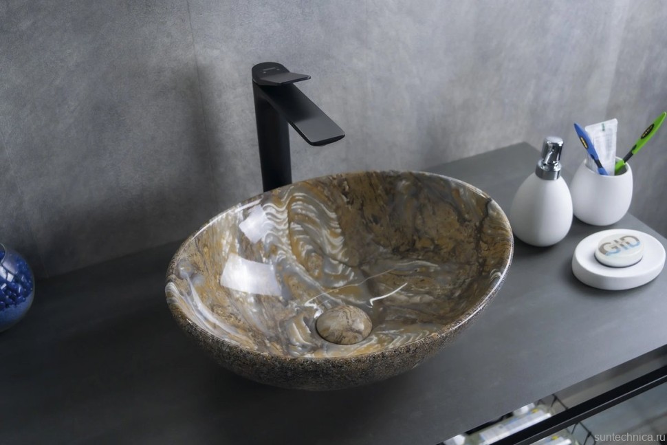 Накладная раковина GID Lago Mnc138T 41 под глянцевый камень, овальная, фаянс