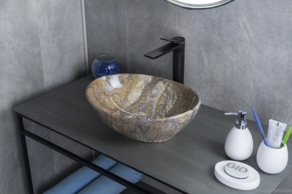 Накладная раковина GID Lago Mnc138T 41 под глянцевый камень, овальная, фаянс