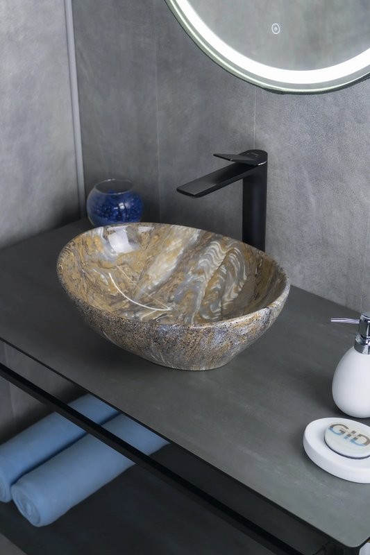 Накладная раковина GID Lago Mnc138T 41 под глянцевый камень, овальная, фаянс