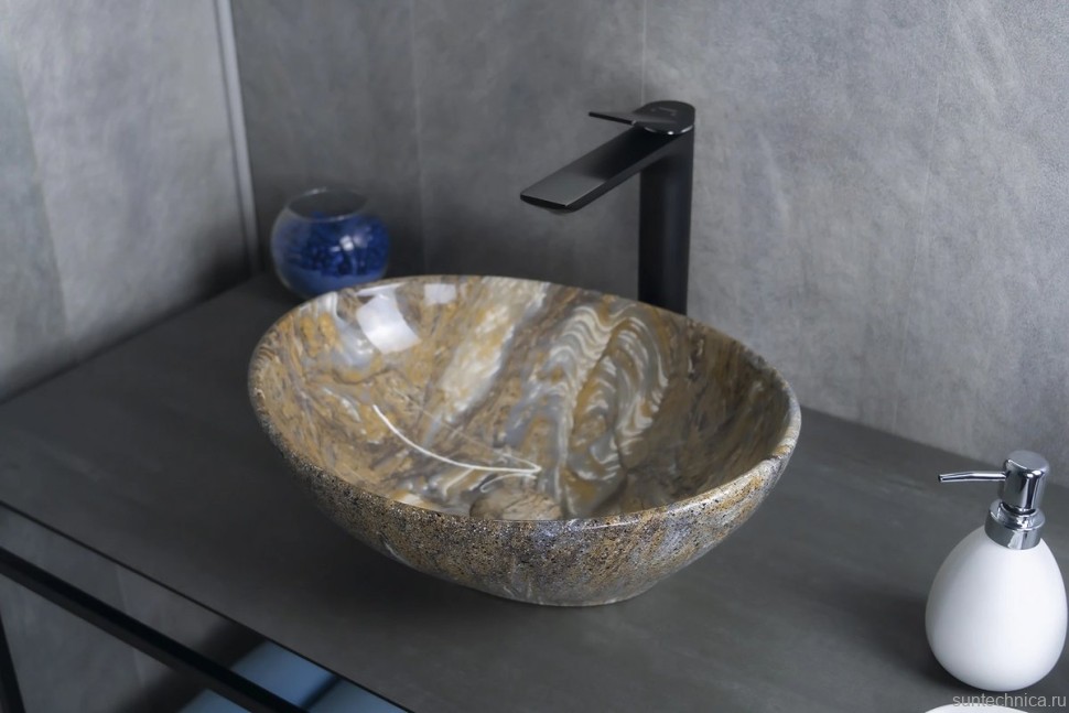 Накладная раковина GID Lago Mnc138T 41 под глянцевый камень, овальная, фаянс