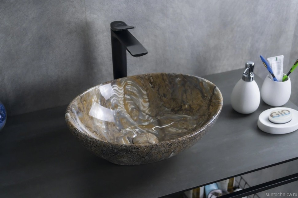 Накладная раковина GID Lago Mnc138T 41 под глянцевый камень, овальная, фаянс