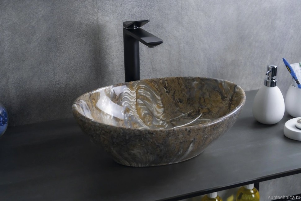 Накладная раковина GID Lago Mnc138T 41 под глянцевый камень, овальная, фаянс