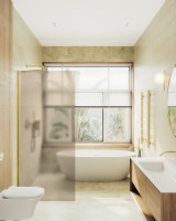 Душевая перегородка Maybahglass MGD-697-3ш 79 см, профиль золото, стекло бронза матовое