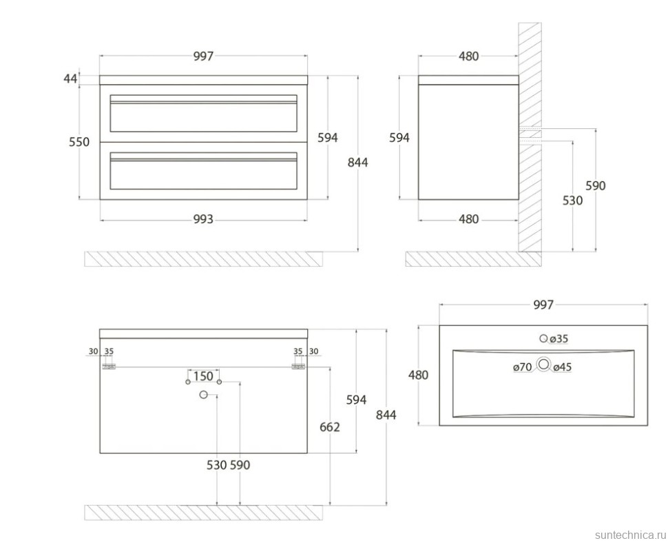 Тумба под раковину без столешницы Art&Max Platino 100 подвесная, светло-серая матовая