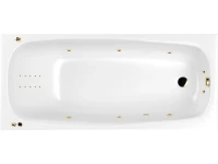 Акриловая ванна WHITECROSS Layla Smart Nano 170x75 см, встраиваемая, с гидромассажем, белый глянец, с каркасом, со сливом-переливом, фурнитура золото