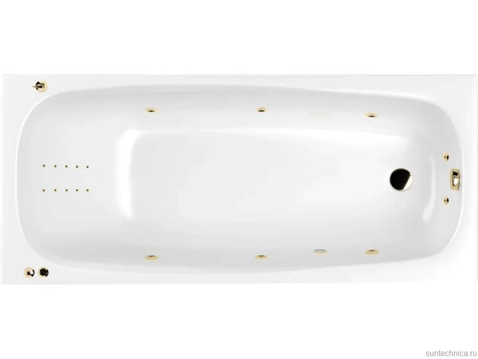 Акриловая ванна WHITECROSS Layla Smart Nano 170x75 см, встраиваемая, с гидромассажем, белый глянец, с каркасом, со сливом-переливом, фурнитура золото