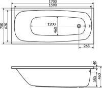 Акриловая ванна WHITECROSS Layla Smart Nano 170x75 см, встраиваемая, с гидромассажем, белый глянец, с каркасом, со сливом-переливом, фурнитура золото