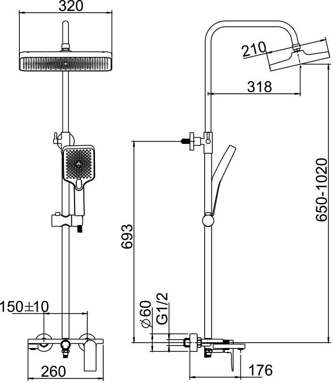 Душевая стойка BELZ B678 B24678-3 оружейная сталь
