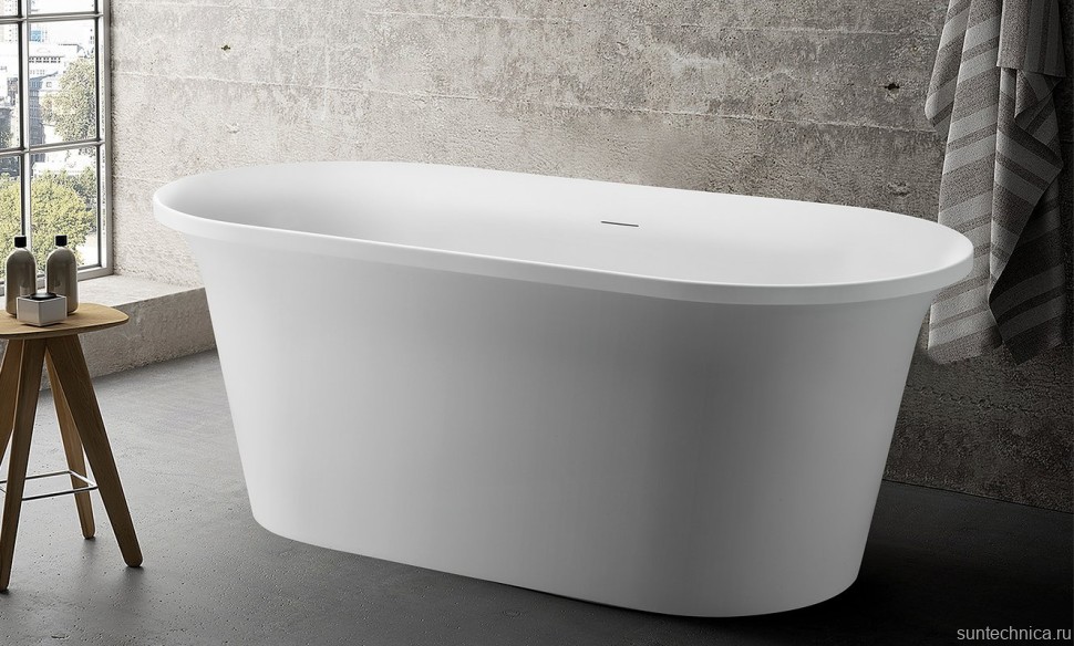 Акриловая ванна Aquanet Smart 260047 170x80 см, отдельностоящая, белая, овальная, на ножках, со сливом-переливом